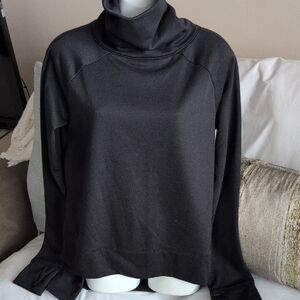 Saucony Black Cowl Neck Sweatshirt - Thumbholes, Side Slits, Longer in Back